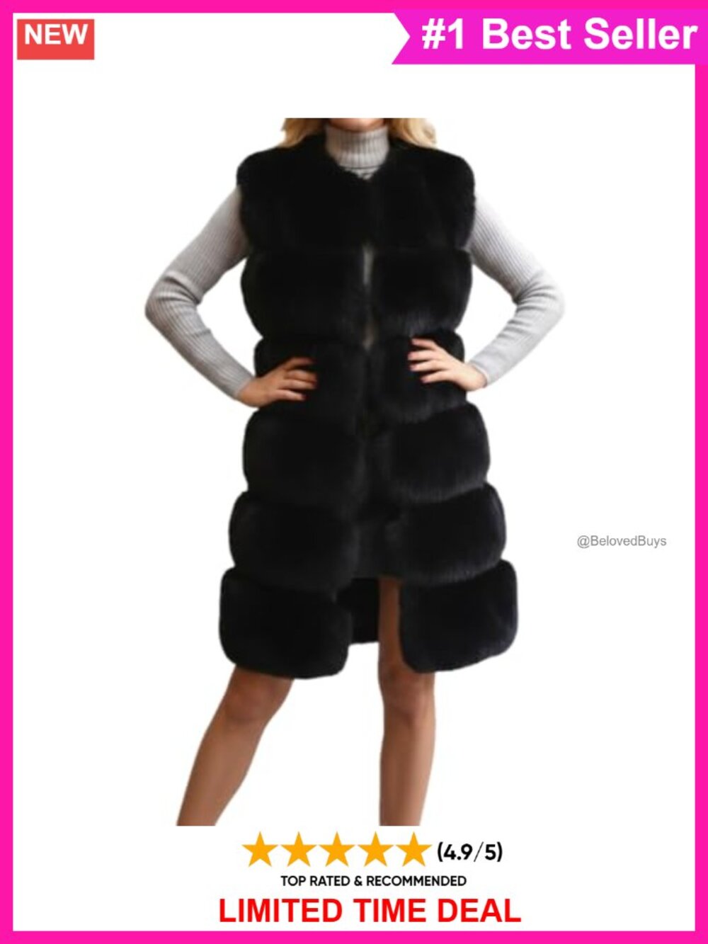 Sleeveless Faux Fur Vest Winter Coat Fluffy V-Neck Pockets